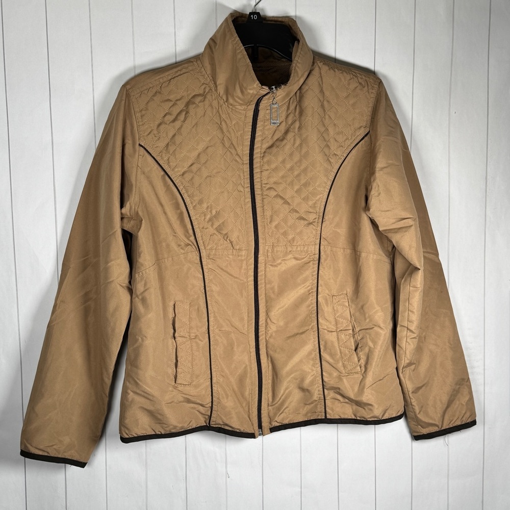 Three Hearts Sporty Zip Up Jacket Y2K Track Tennis Prep Style Lightweight Tan M
